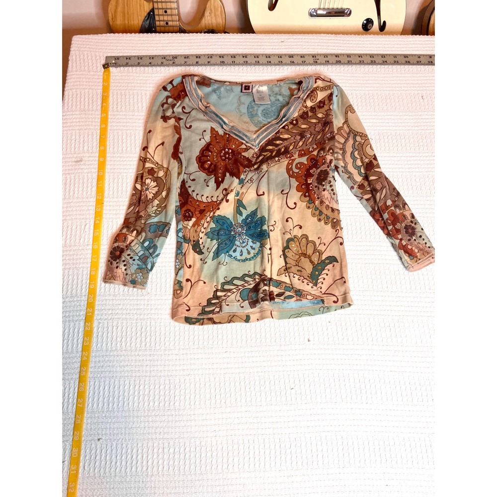 Forbidden Love Vintage Y2K Paisley Floral Sequin Embellished Cotton Top